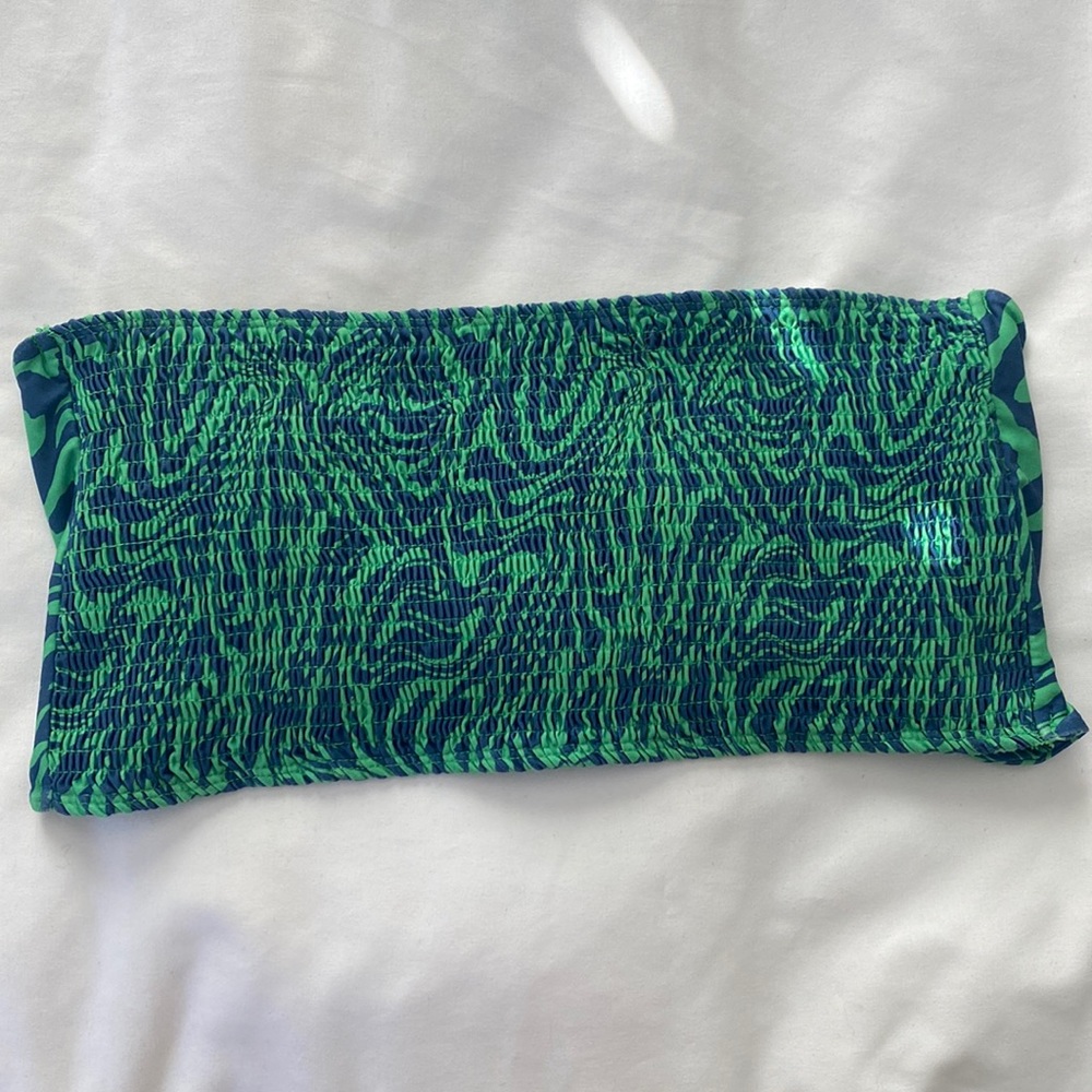 Green and Blue Patterned TopShop Bandeau Tie Top Size 6